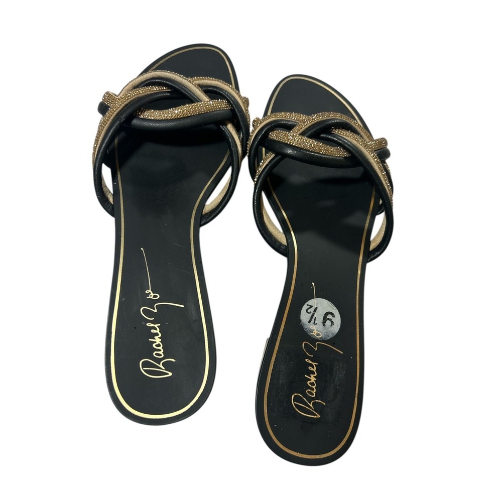 Rachel Zoe Black Gold Glitter Slip-On Flat Sandals Comfort Women's Size‎ 9.5